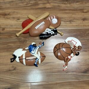Set of 3 VTG Burwood Sports Themed Wall Plaques‎ Football Basketball Wall Decor